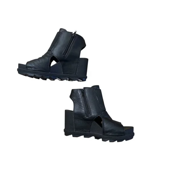 Sorel Joanie II Bootie Platform Sandals Womens 9 Black Cut Out Comfort Zipper - Picture 11 of 14